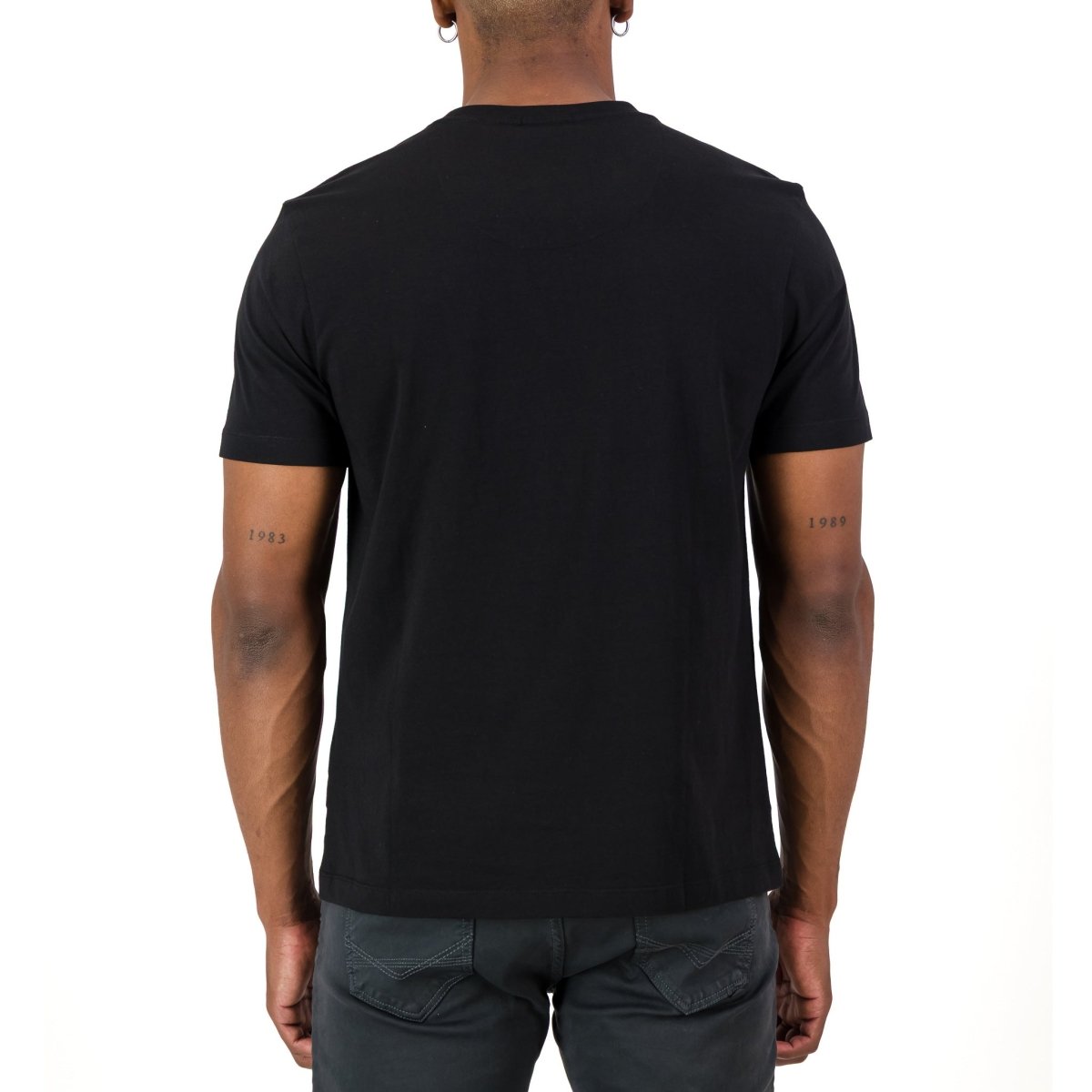 Black SPCC Elias Tee men's T-shirt with a classic fit, displayed on a white background with visible neckline and sleeve details.