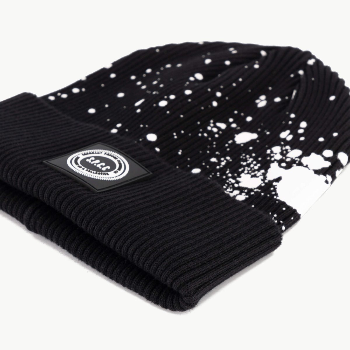 Black SPCC Kotto beanie for men, showcasing a snug, stylish knit headwear design ideal for casual wear.