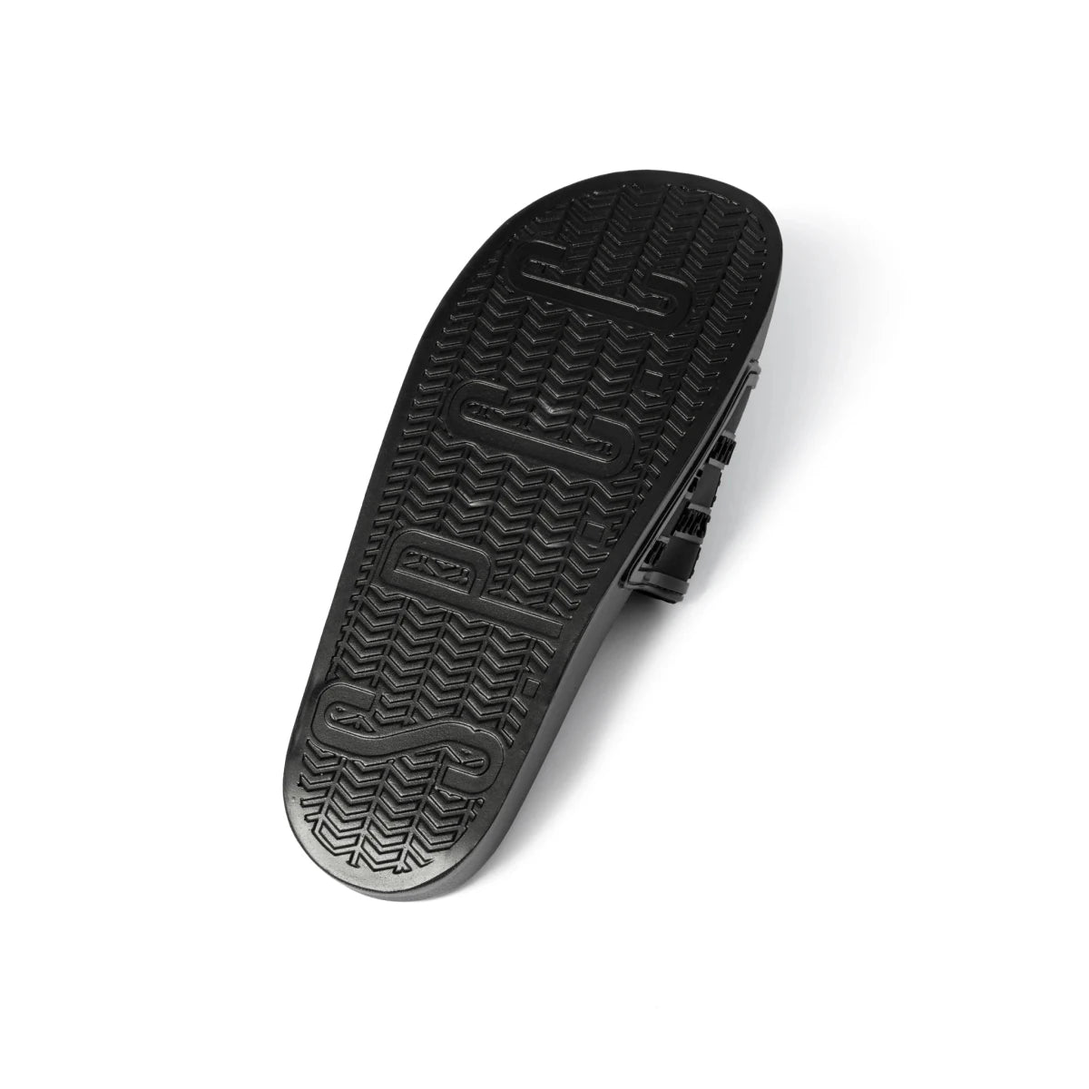 Black SPCC Maxim Slider men's sandals with cushioned straps and sole, designed for comfort and casual wear.