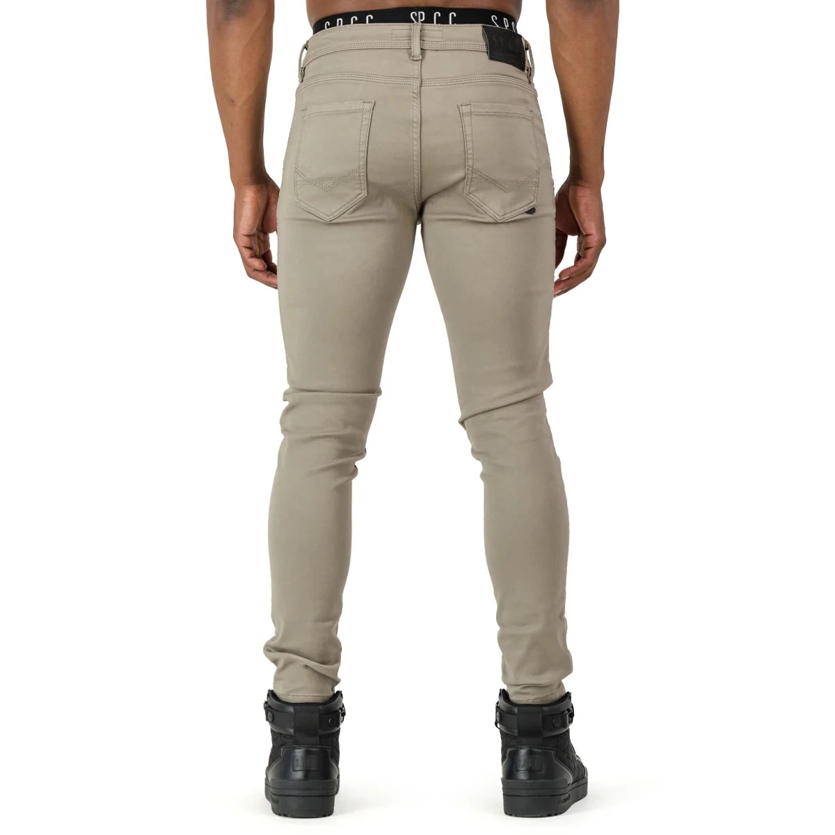 Dark stone SPCC Rodan men's jeans showing a classic fit with five-pocket style and subtle fading, made from durable denim.