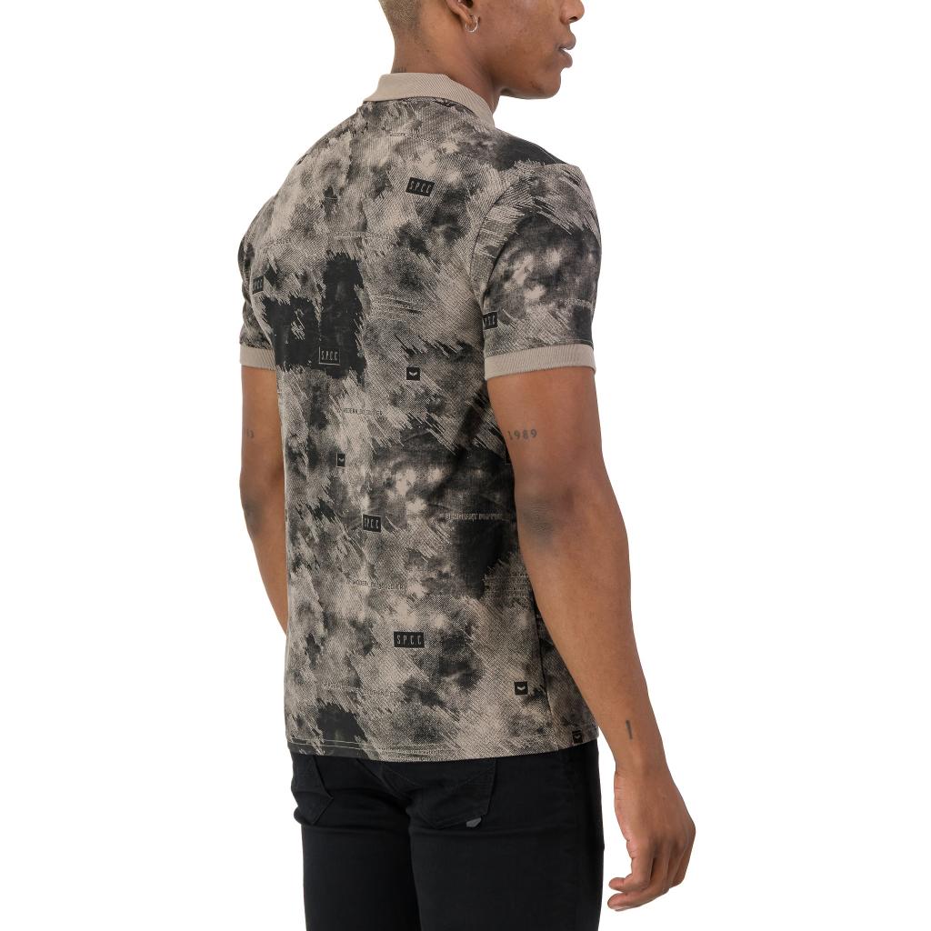 Men's SPCC Ronan Golfer in stone color, featuring a classic polo shirt with a collar, short sleeves, and subtle branding.
