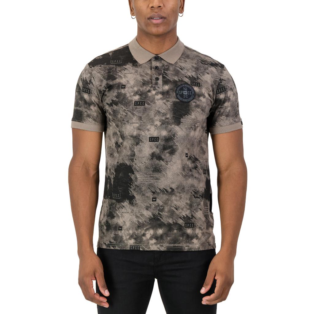 Men's SPCC Ronan Golfer in stone color, casual polo shirt with a collar, short sleeves, and subtle branding.