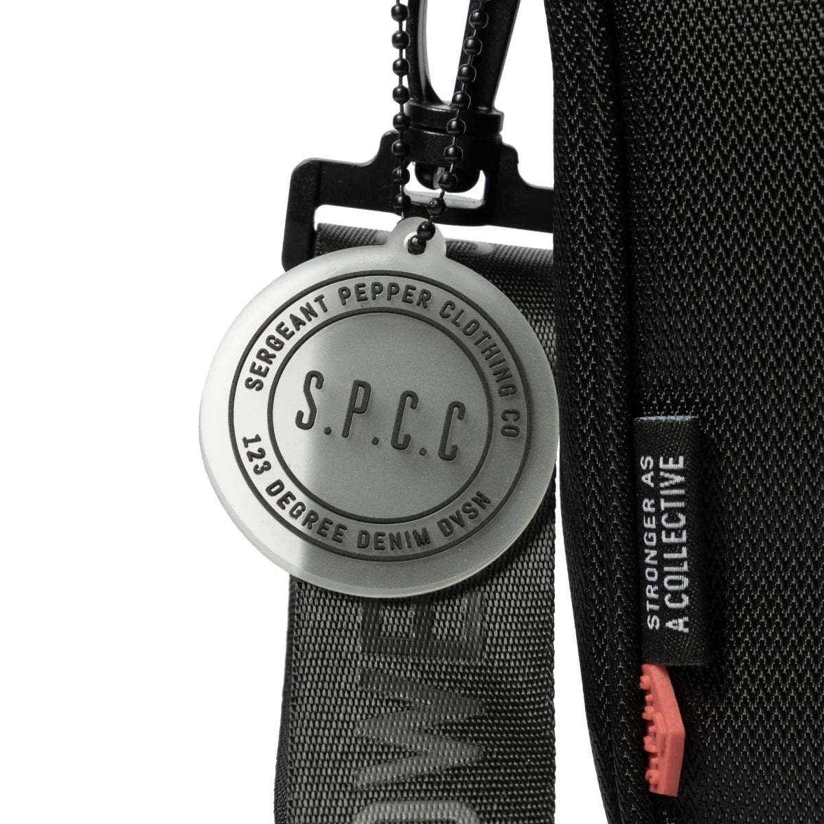 Black SPCC Surge Dust hip bag designed for men, compact luggage accessory with adjustable strap and multiple compartments.