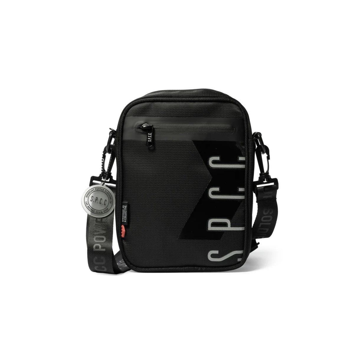 Black SPCC Surge Dust hip bag for men, stylish and compact luggage accessory with multiple compartments for essentials.