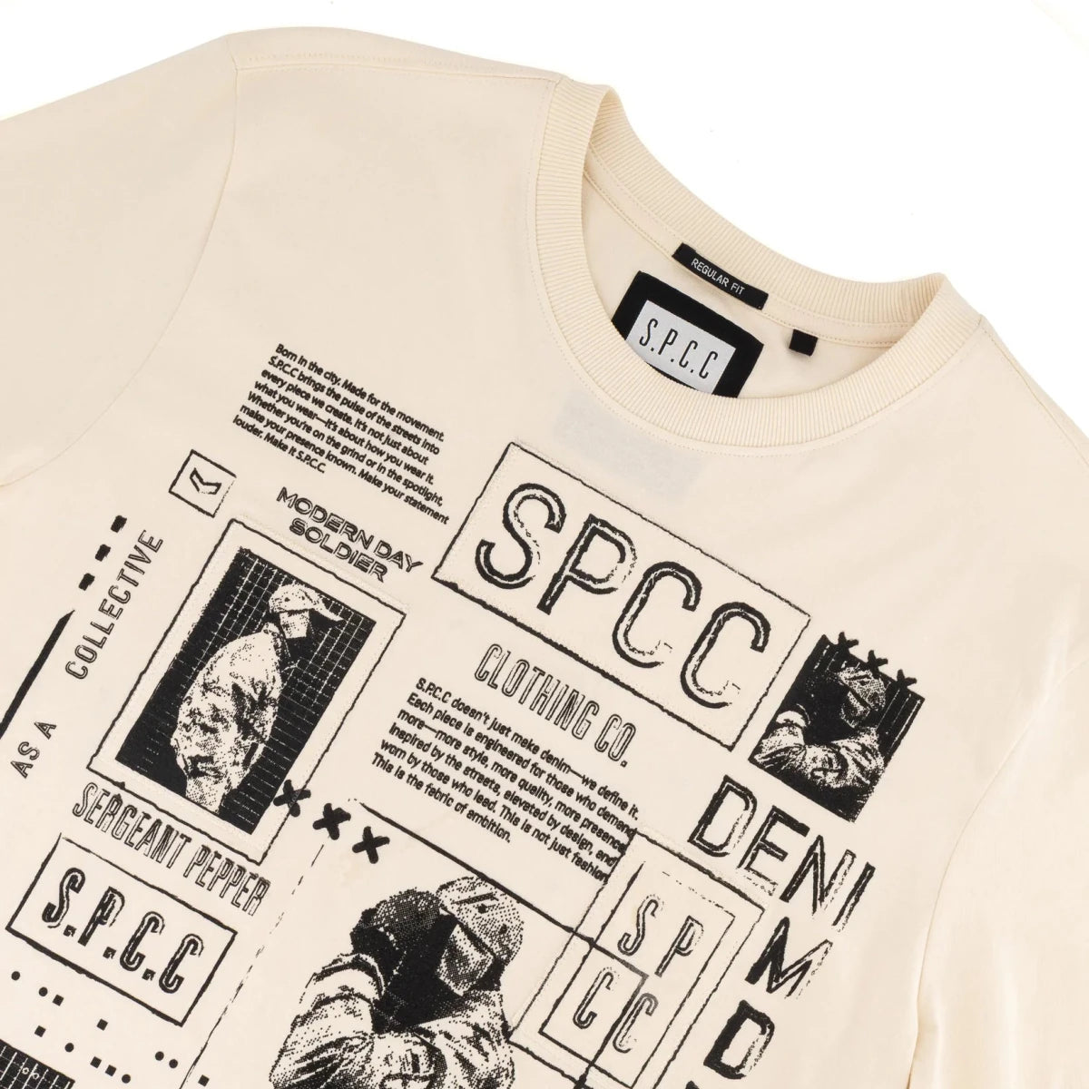 Men's SPCC Tobias Te Tee Off White T-shirt with logo design on front, casual fit, soft cotton fabric.