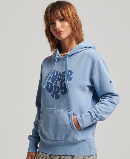 Superdry Vintage Peace & Love Hood Pottery Blue - Shazem - WOMENS HOODYS - SUPERDRY
