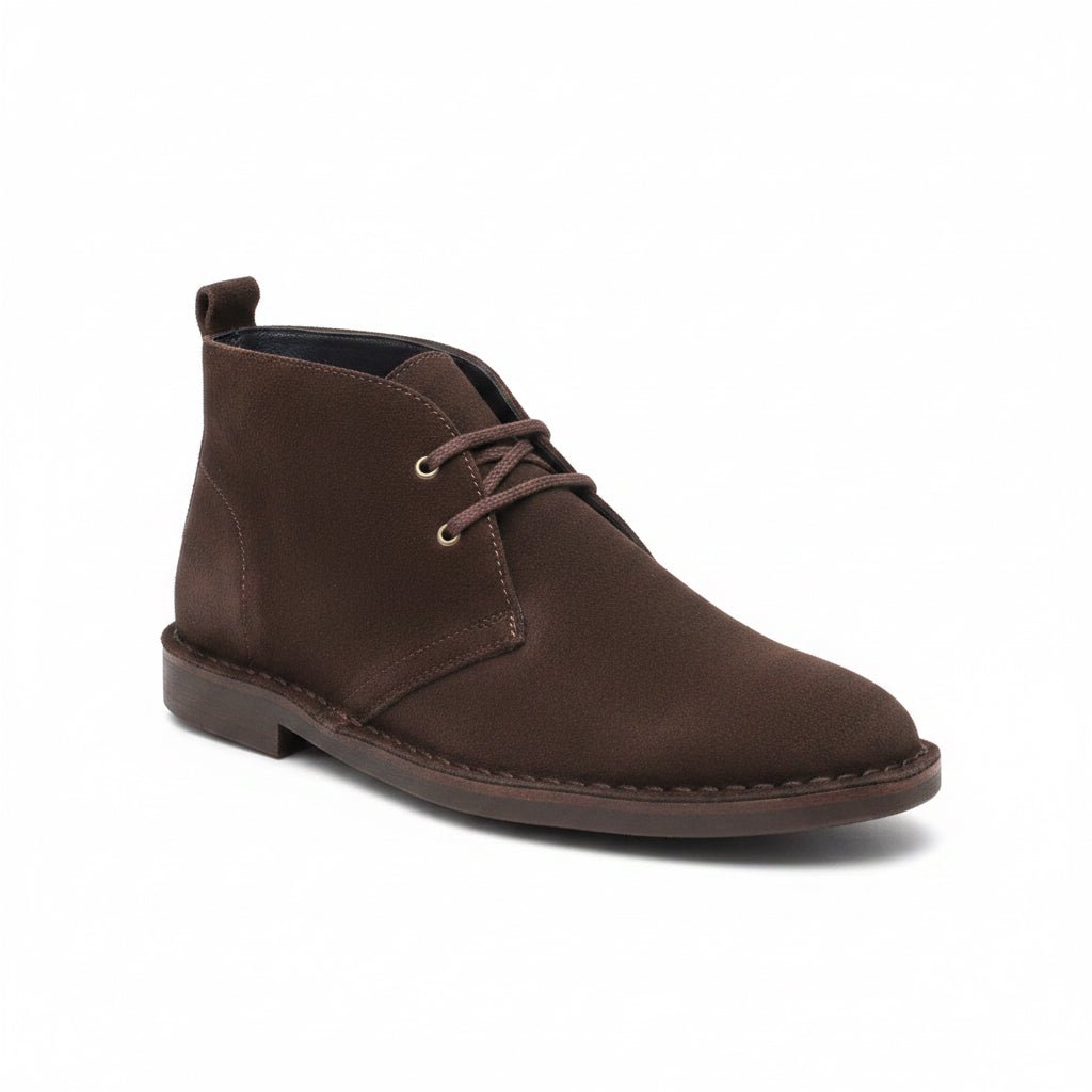 Men's brown suede Vellies boots by TEGO with a sleek, minimalist design and durable sole for versatile wear.