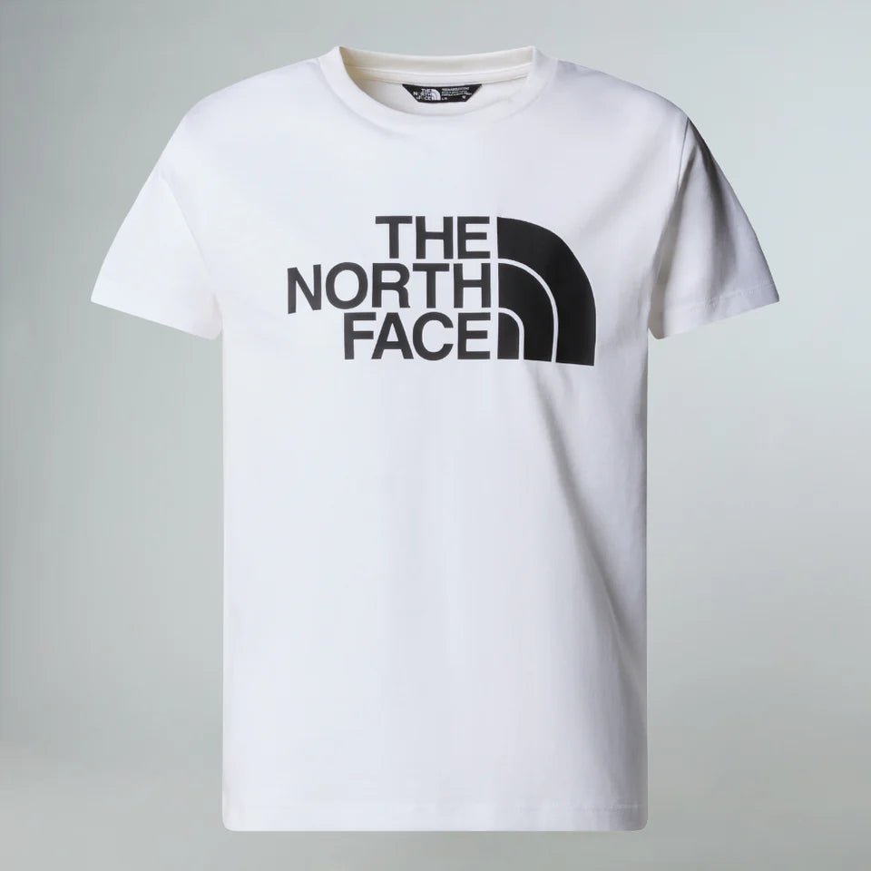 White The North Face kids' Easy Tee T-shirt featuring a simple crew neck and logo print, perfect for casual wear.