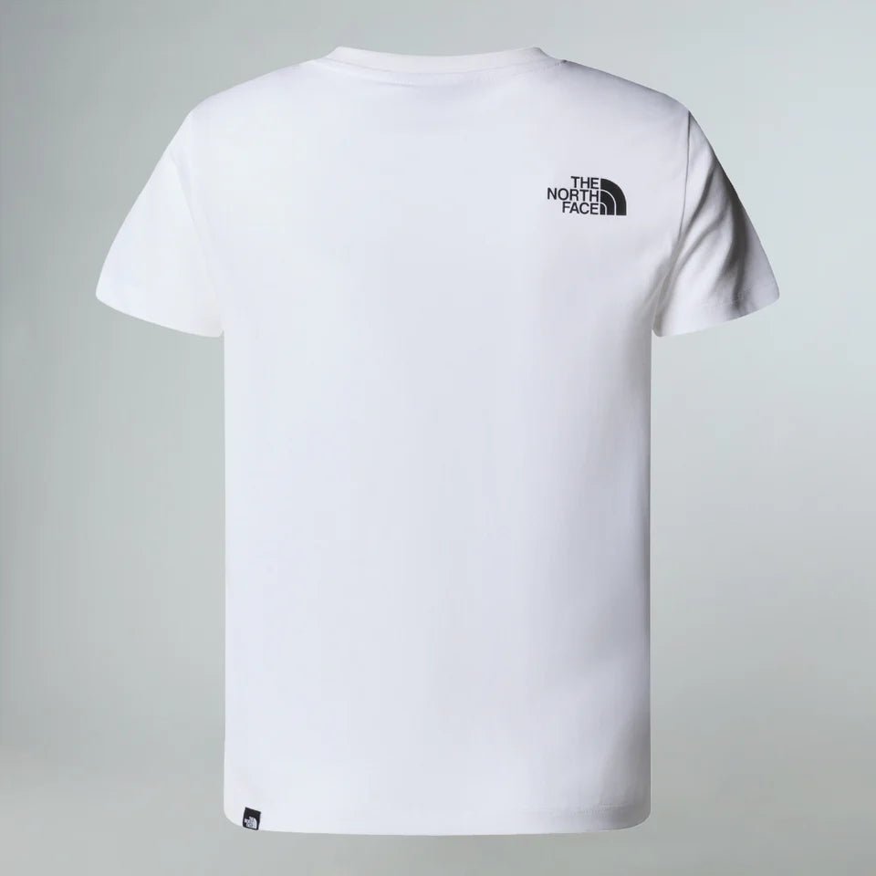 White The North Face kids' Easy Tee T-shirt with short sleeves and graphic logo, casual and comfortable for children.