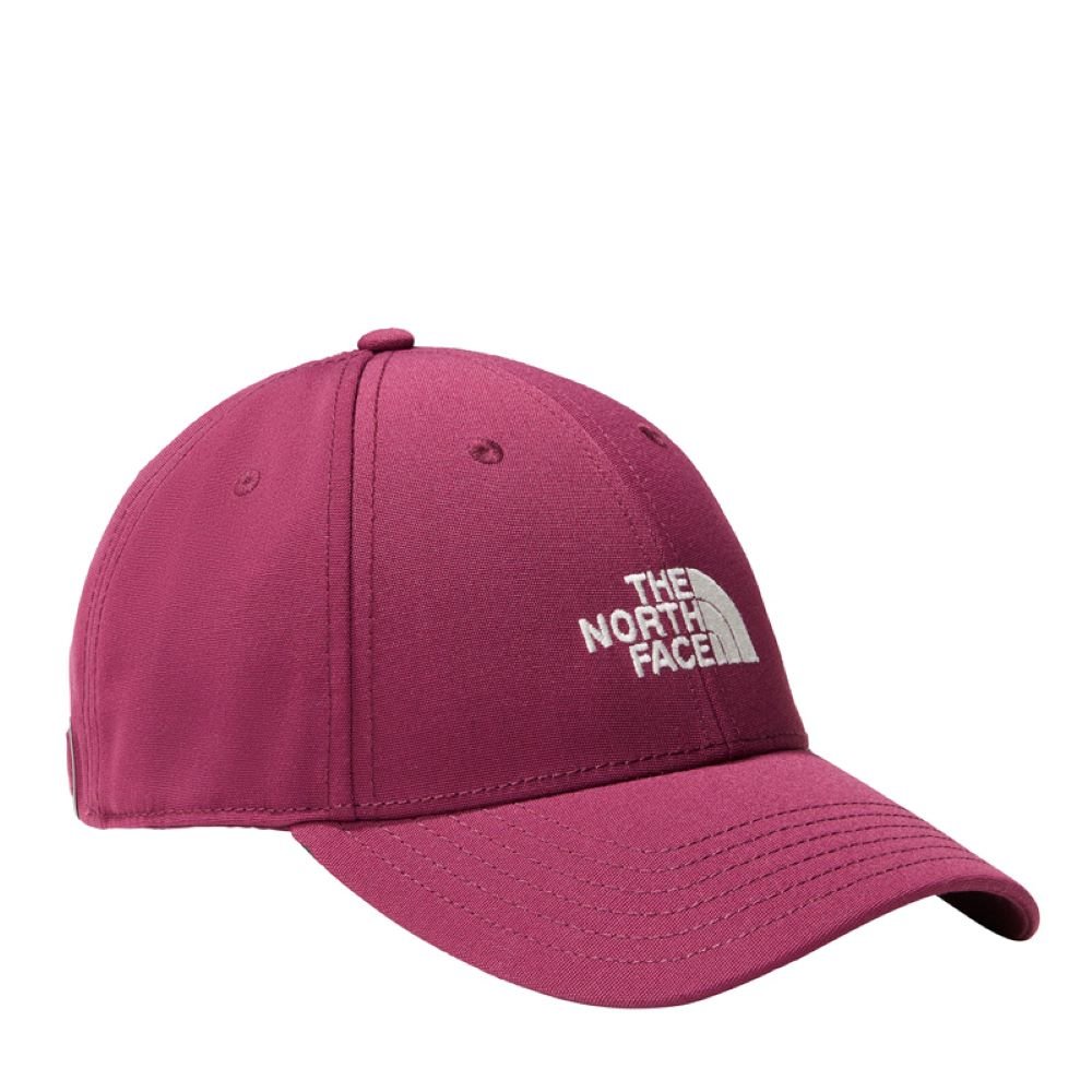 Pink The North Face Recycled 66 Classic unisex hat with logo patch, made from sustainable materials, casual outdoor headwear.
