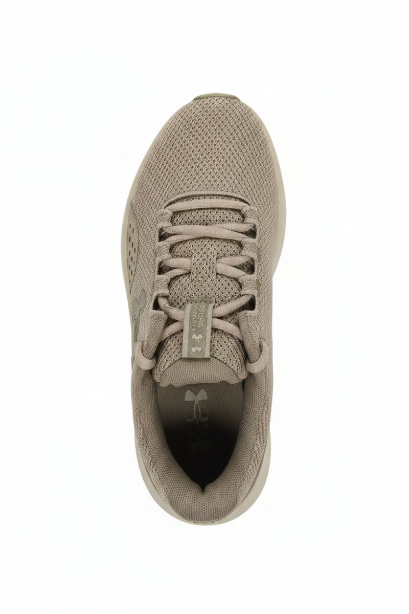 Under Armour Charged Surge 4 men's brown sneaker showing the athletic design and cushioned sole for comfortable wear.