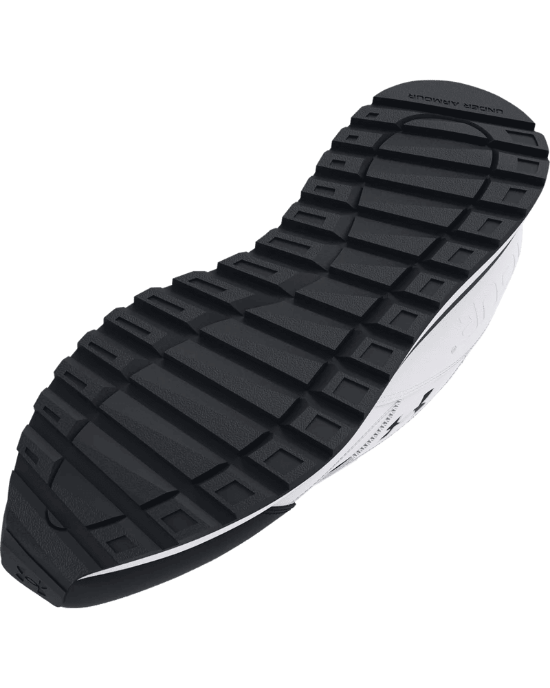 Under Armour Essential Runner men's sneakers in white and black, featuring breathable mesh and lightweight design for comfort.