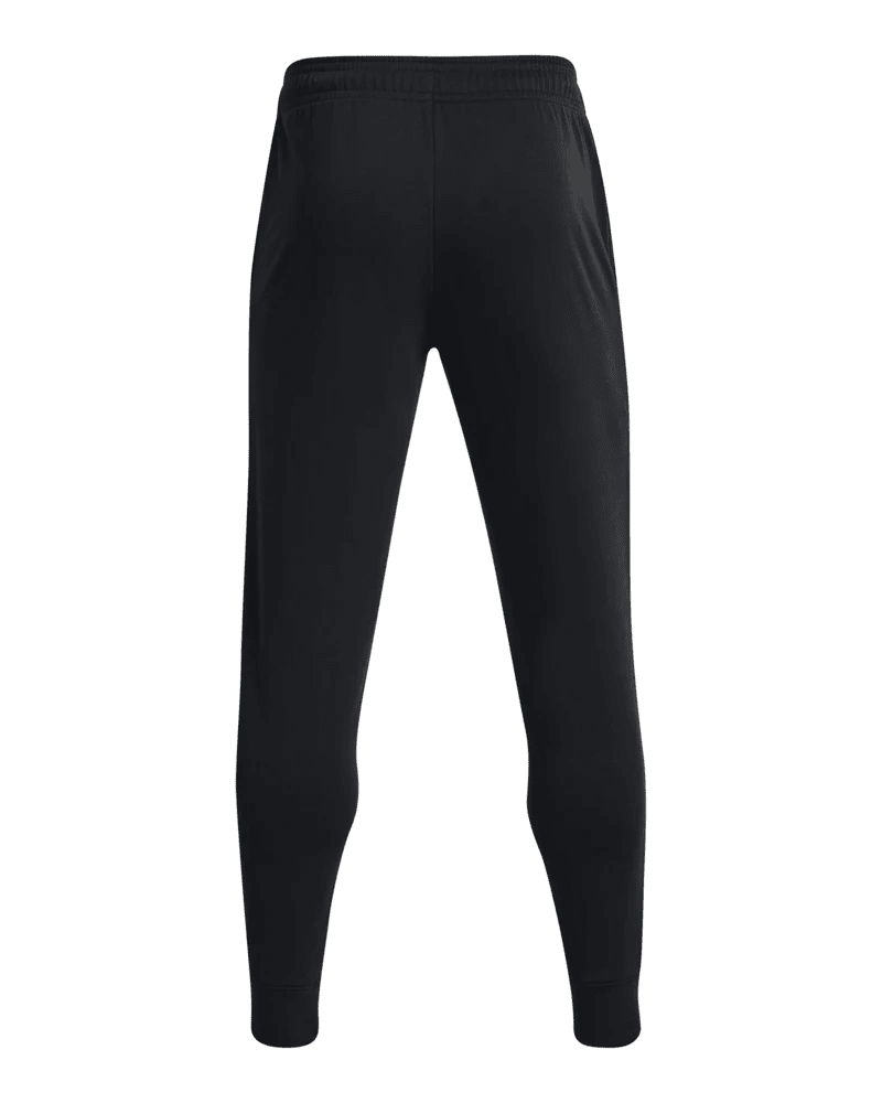 Men's black Under Armour Rival Terry joggers featuring a relaxed fit and elastic waistband, designed for comfort and casual wear.