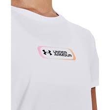 Women's Under Armour UA Gradient Pill short sleeve T-shirt in white, featuring a stylish gradient design and comfortable fit.