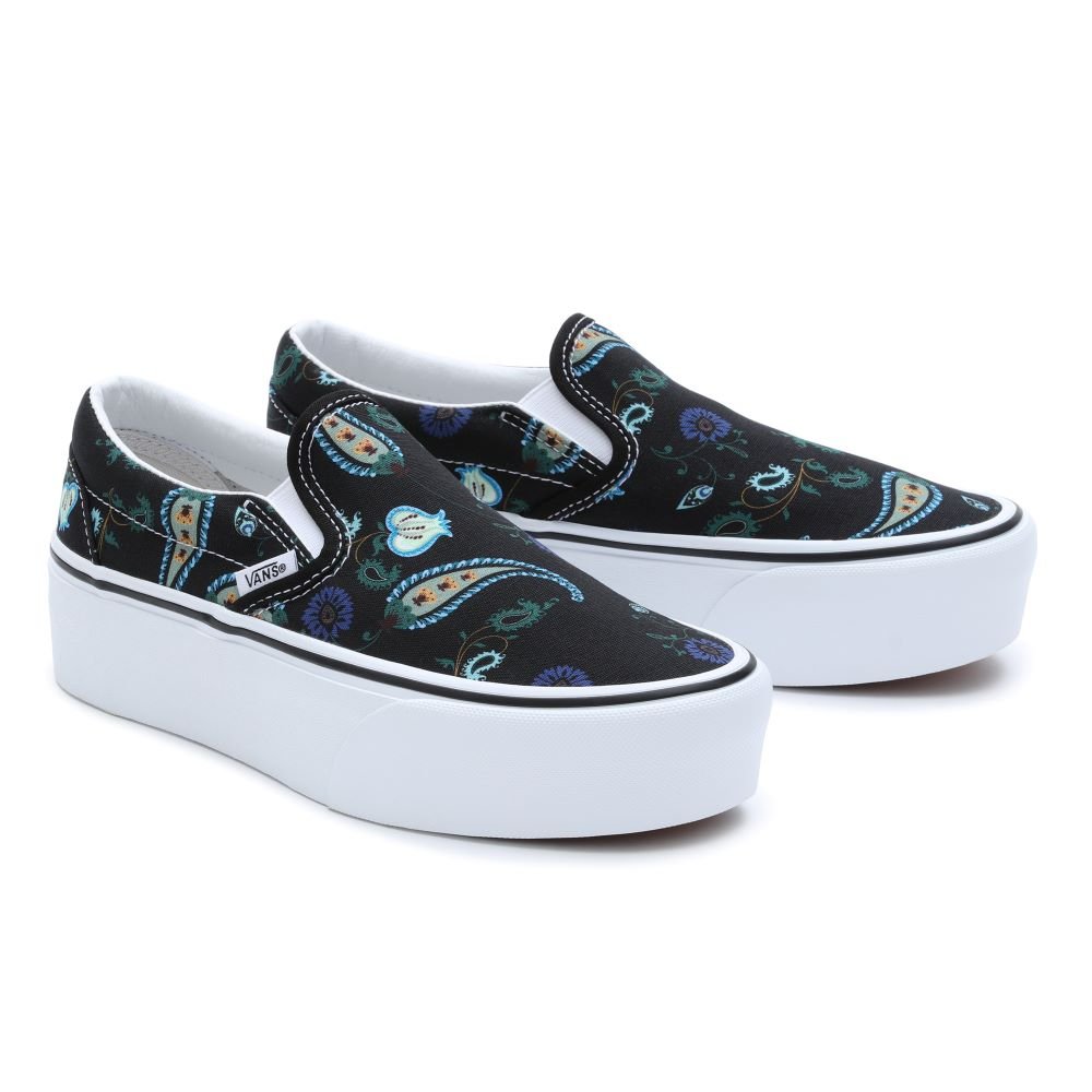 Vans Classic Slip - On Stackform Paisley Bloom Black/Multi - Shazem - UNISEX SNEAKERS - VANS